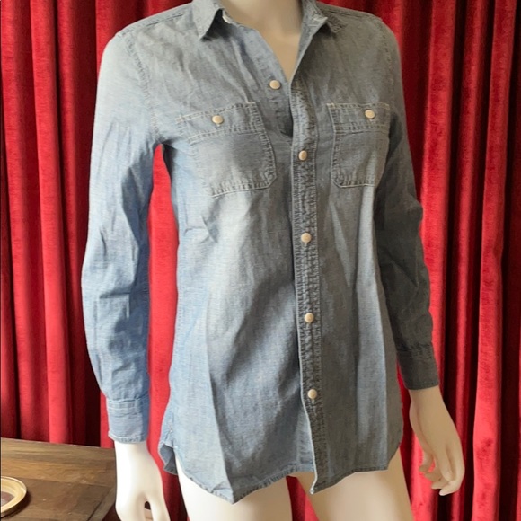 Madewell Denim Look Long Sleeve Button Up Sz XXS - Picture 1 of 6